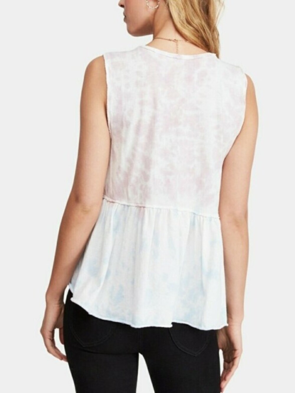 We The Free Anytime Tie-Dye Cotton Sleeveless Peplum Tank Top - Size - Small